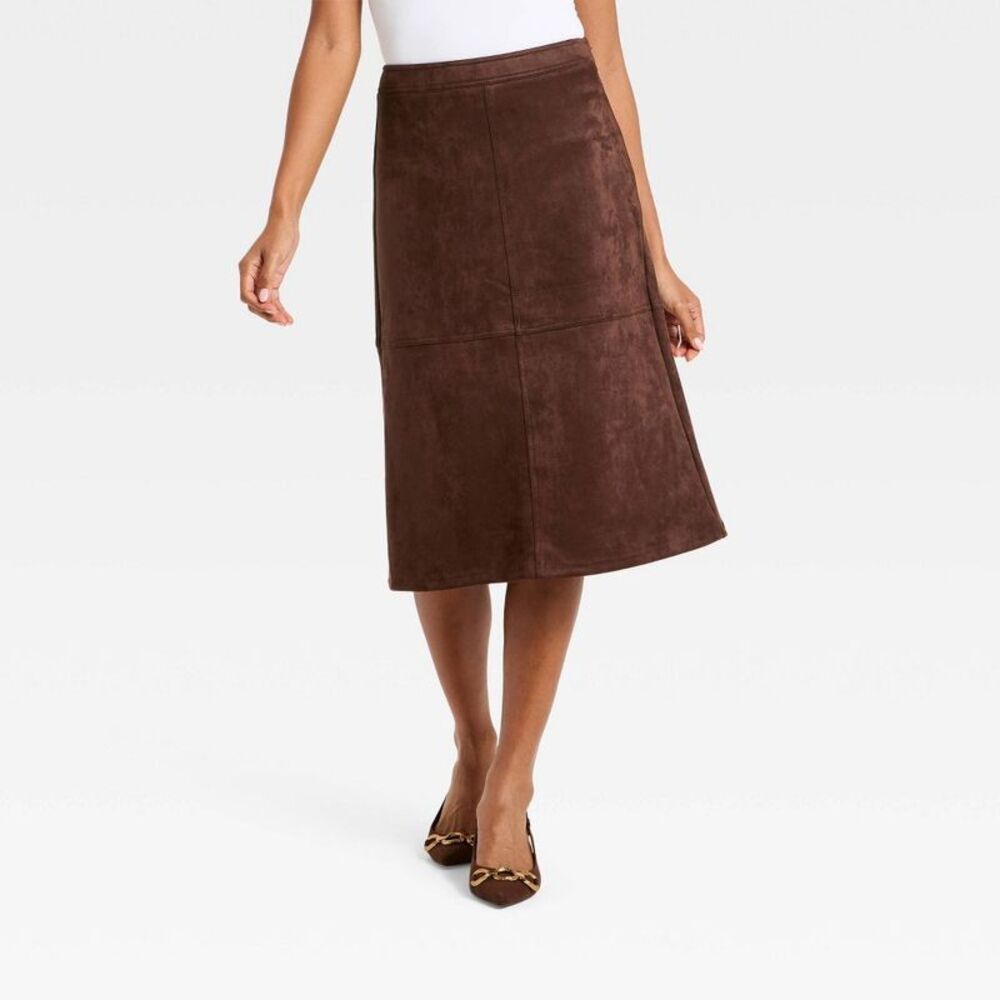 Women's Suede A-Line Midi Skirt - A New Day Brown 6